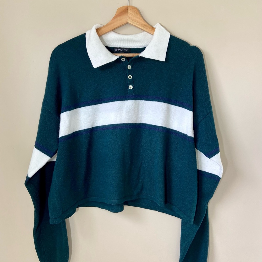 Kendall & Kylie Cropped Pullover Polo Sweater
